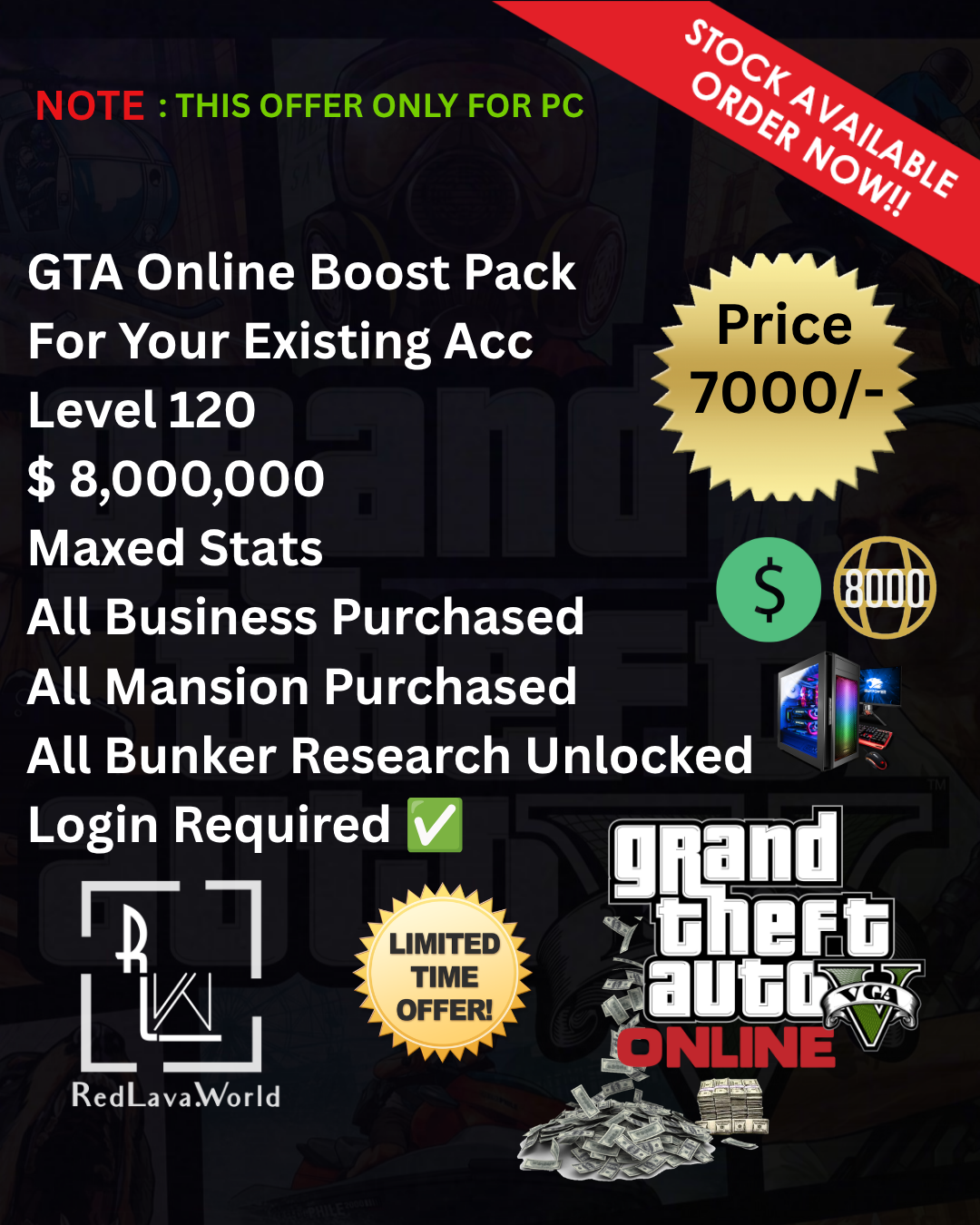 Enhanced / Legacy | 8Mil Pure Cash | For GTA Online | Custom Item | 7.8 Million to 8 Mil image 1